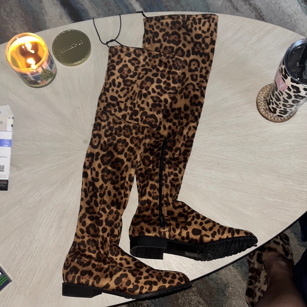 Cheetah print knee high boots